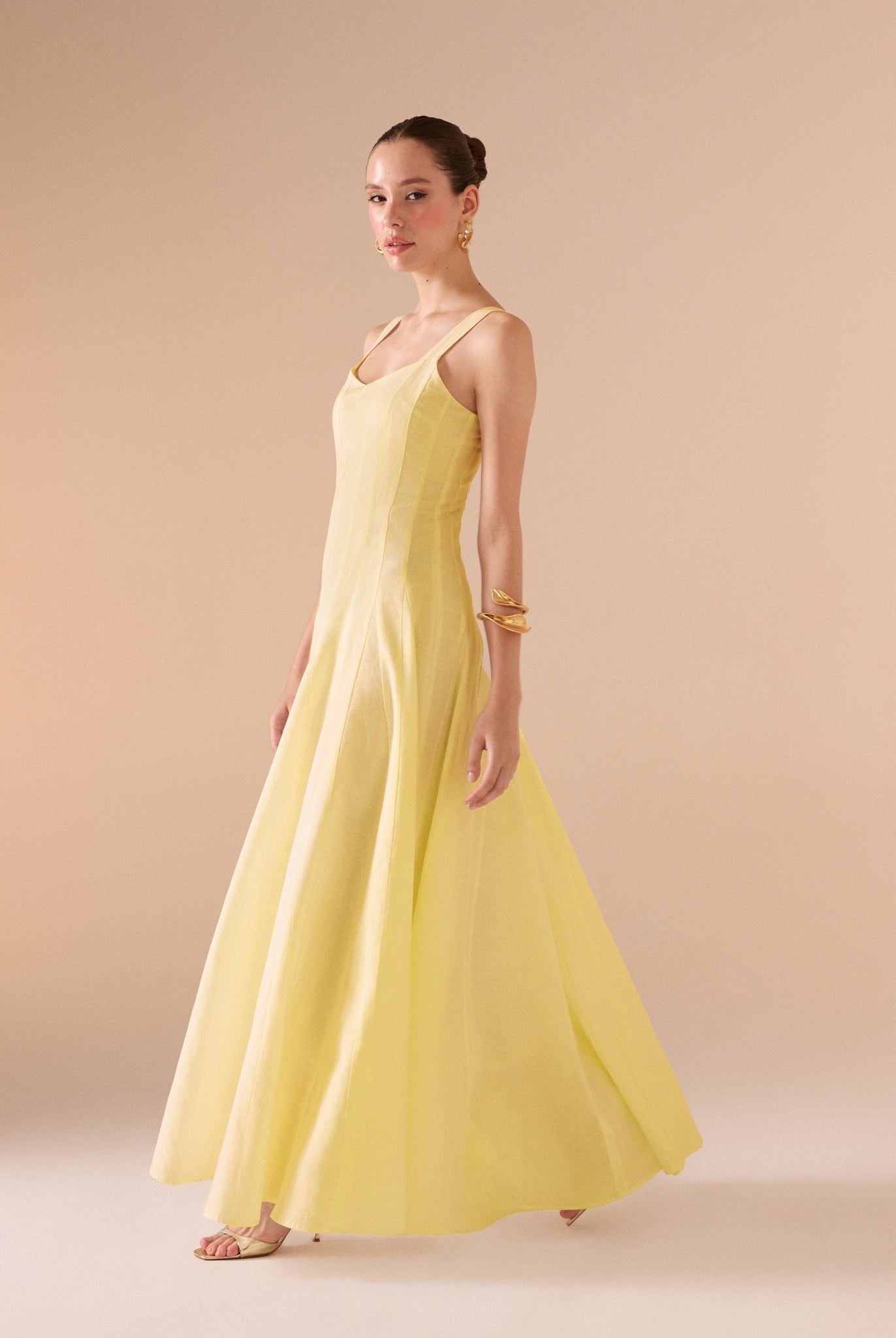 Fitted waist maxi linen dress - shopaleena