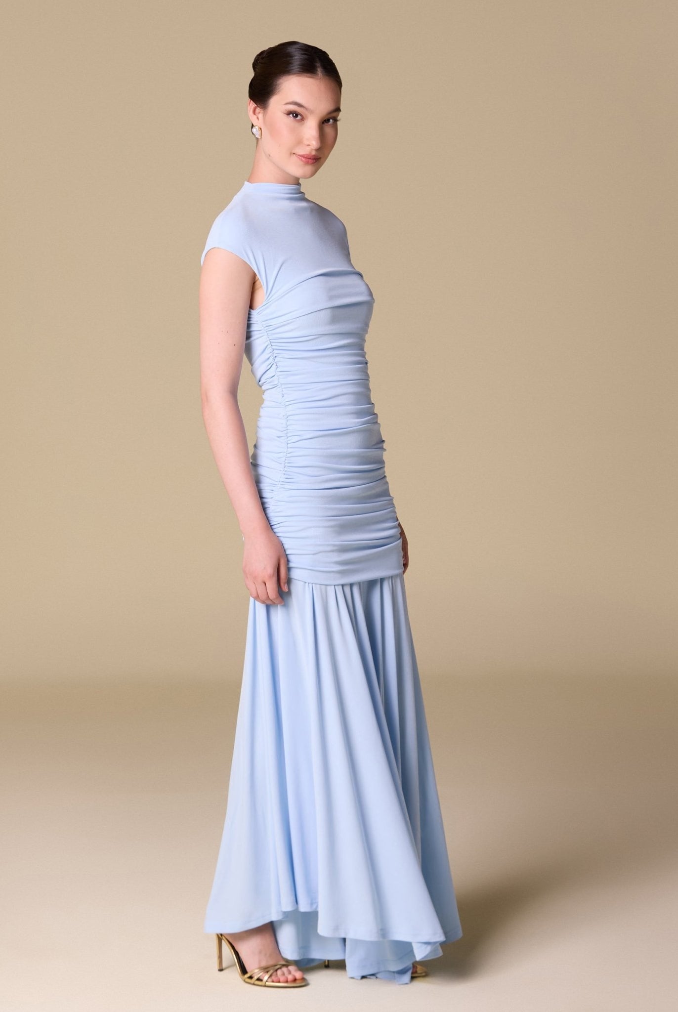 Flared A Line Mock Neck Maxi Dress - shopaleena