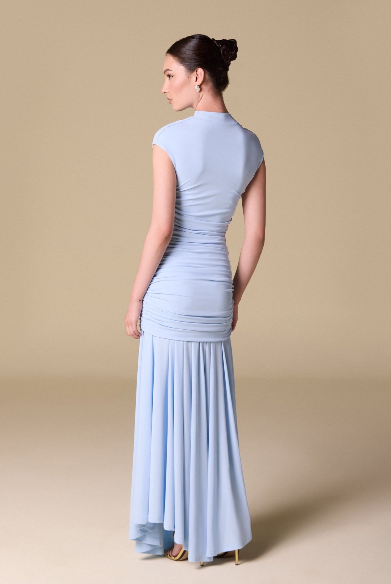 Flared A Line Mock Neck Maxi Dress - shopaleena