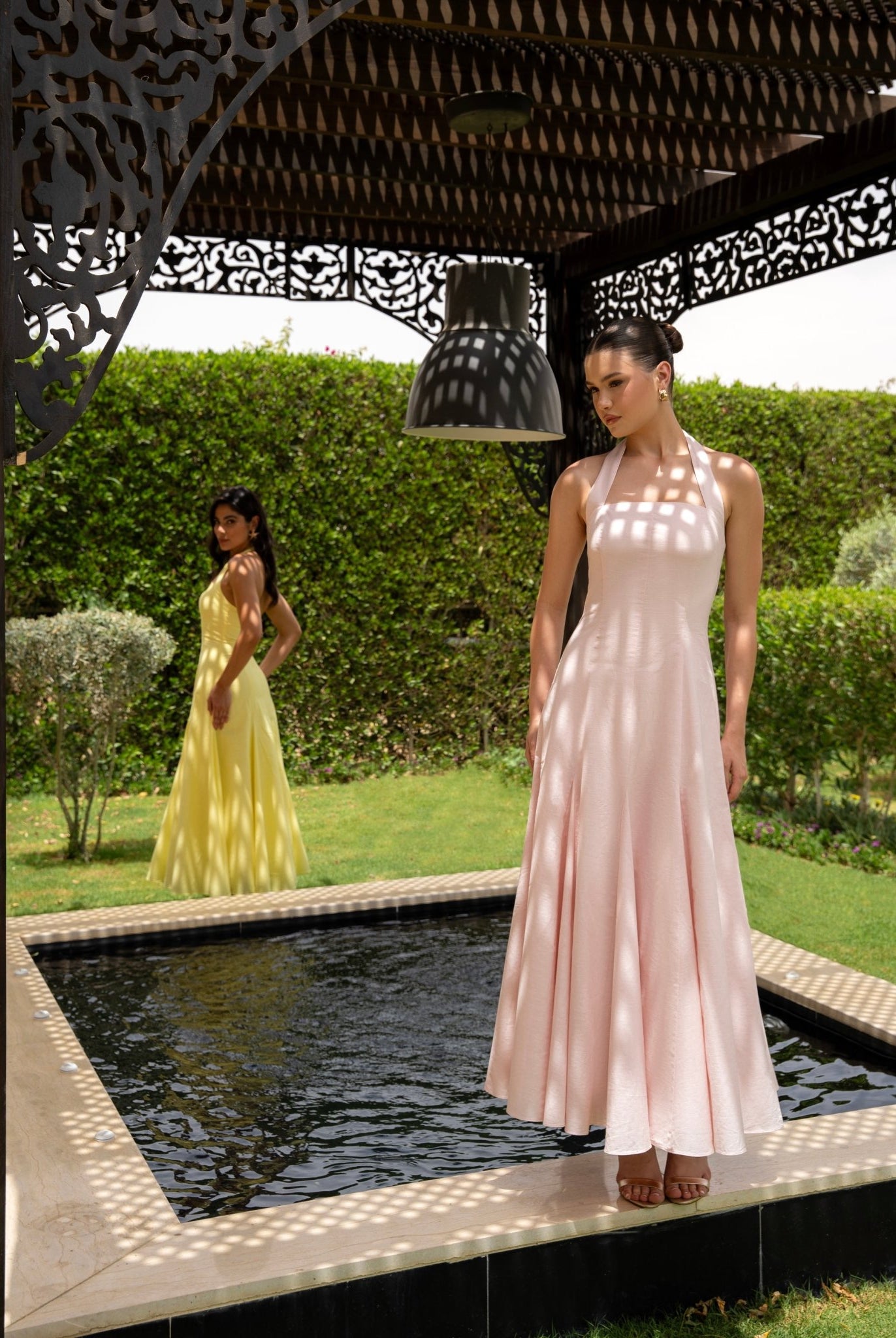 Flared Linen Halter Neck Maxi Dress - shopaleena