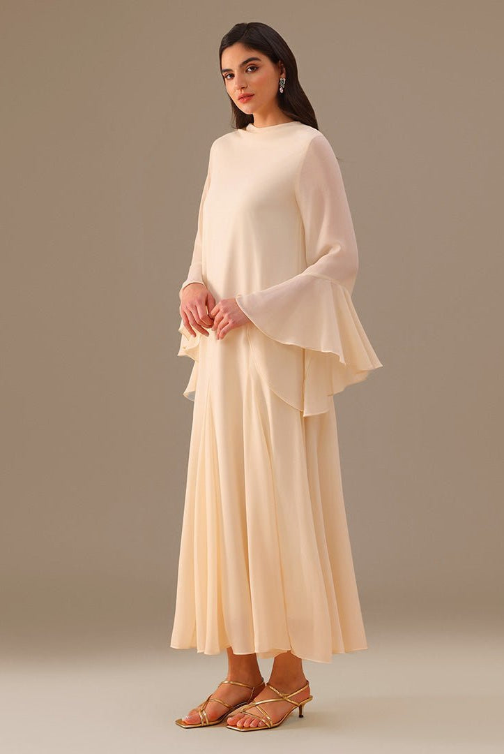 Flared Long Sleeve Chiffon Maxi Dress - shopaleena