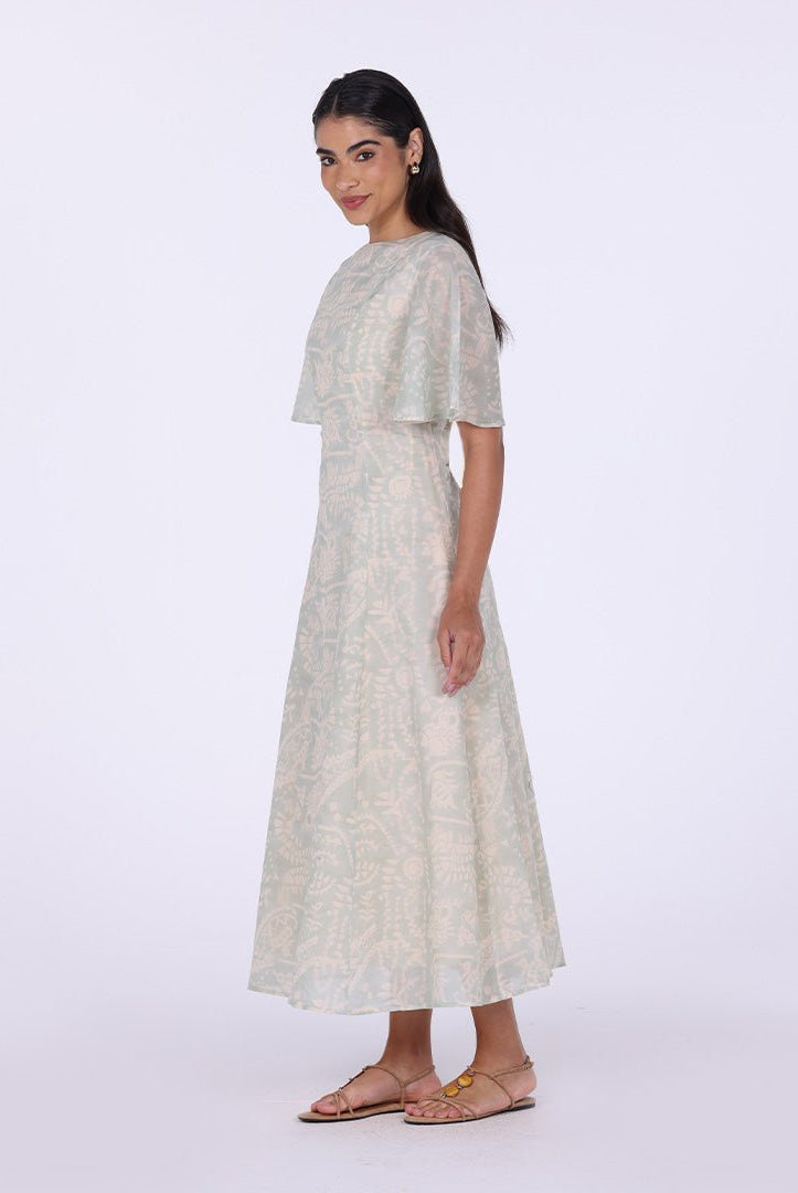 Flared Maxi Dress with Butterfly Sleeves - shopaleena