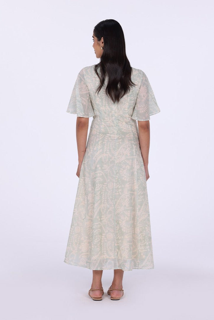 Flared Maxi Dress with Butterfly Sleeves - shopaleena