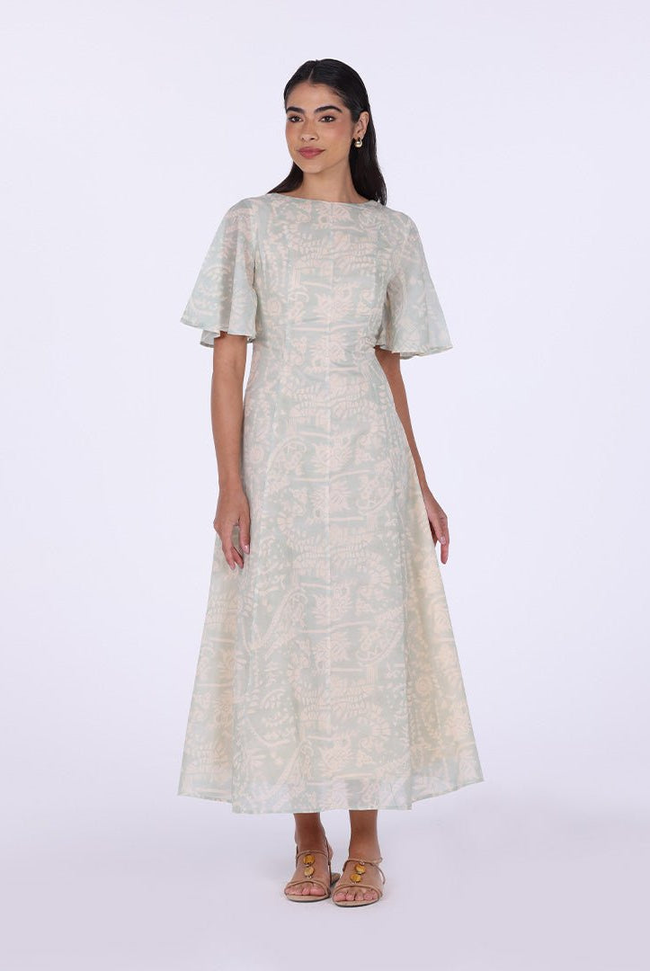 Flared Maxi Dress with Butterfly Sleeves - shopaleena