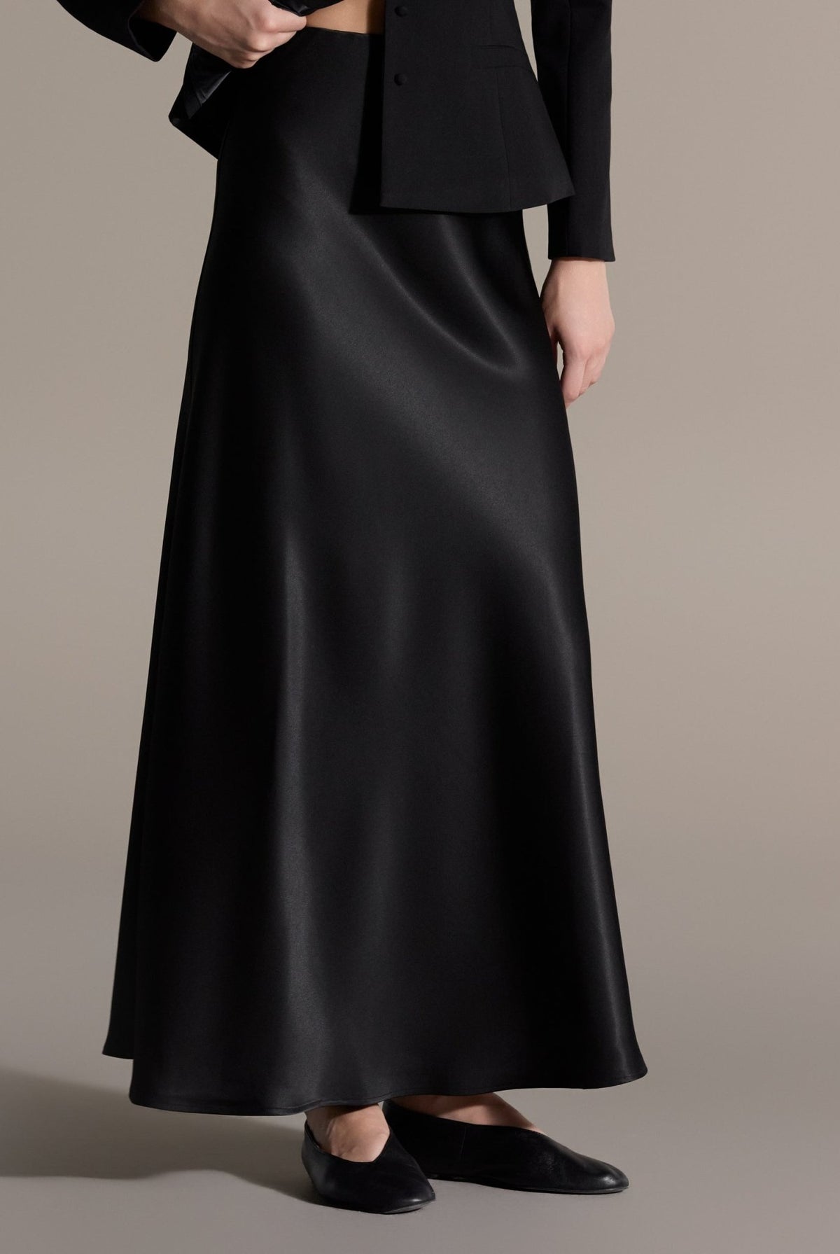Flared Satin Maxi Skirt - shopaleena