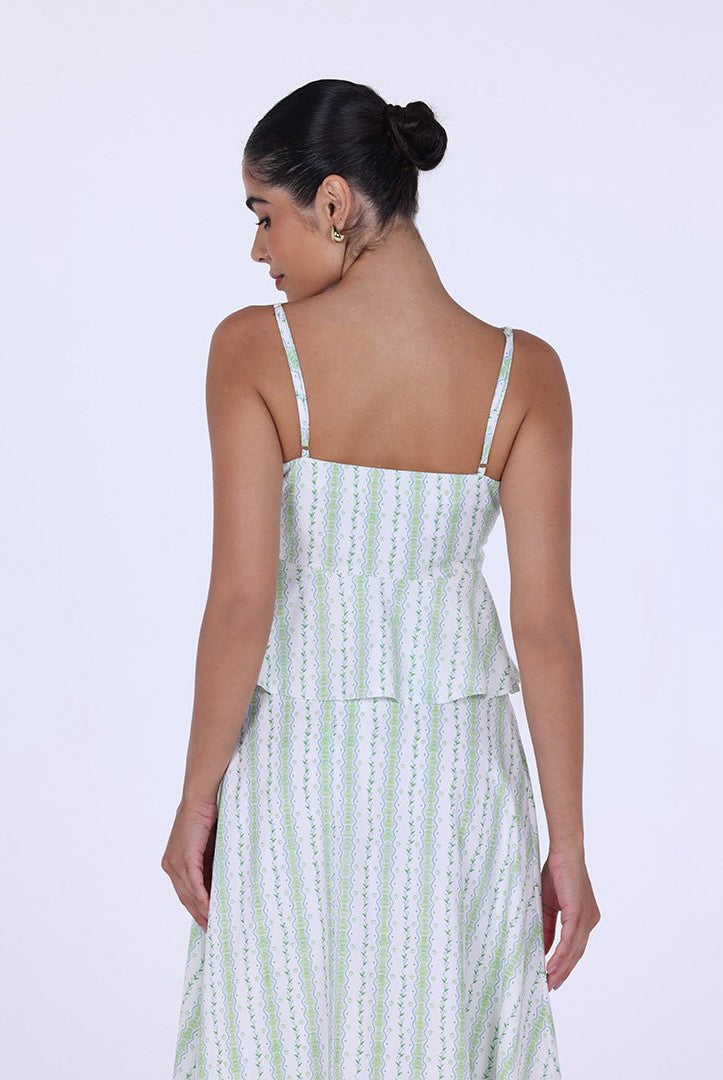 Flared Twill Printed Top with Hidden Buttons - shopaleena