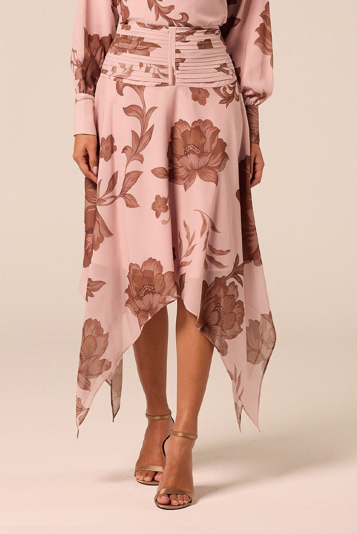 Floral Asymmetric Chiffon Skirt - shopaleena