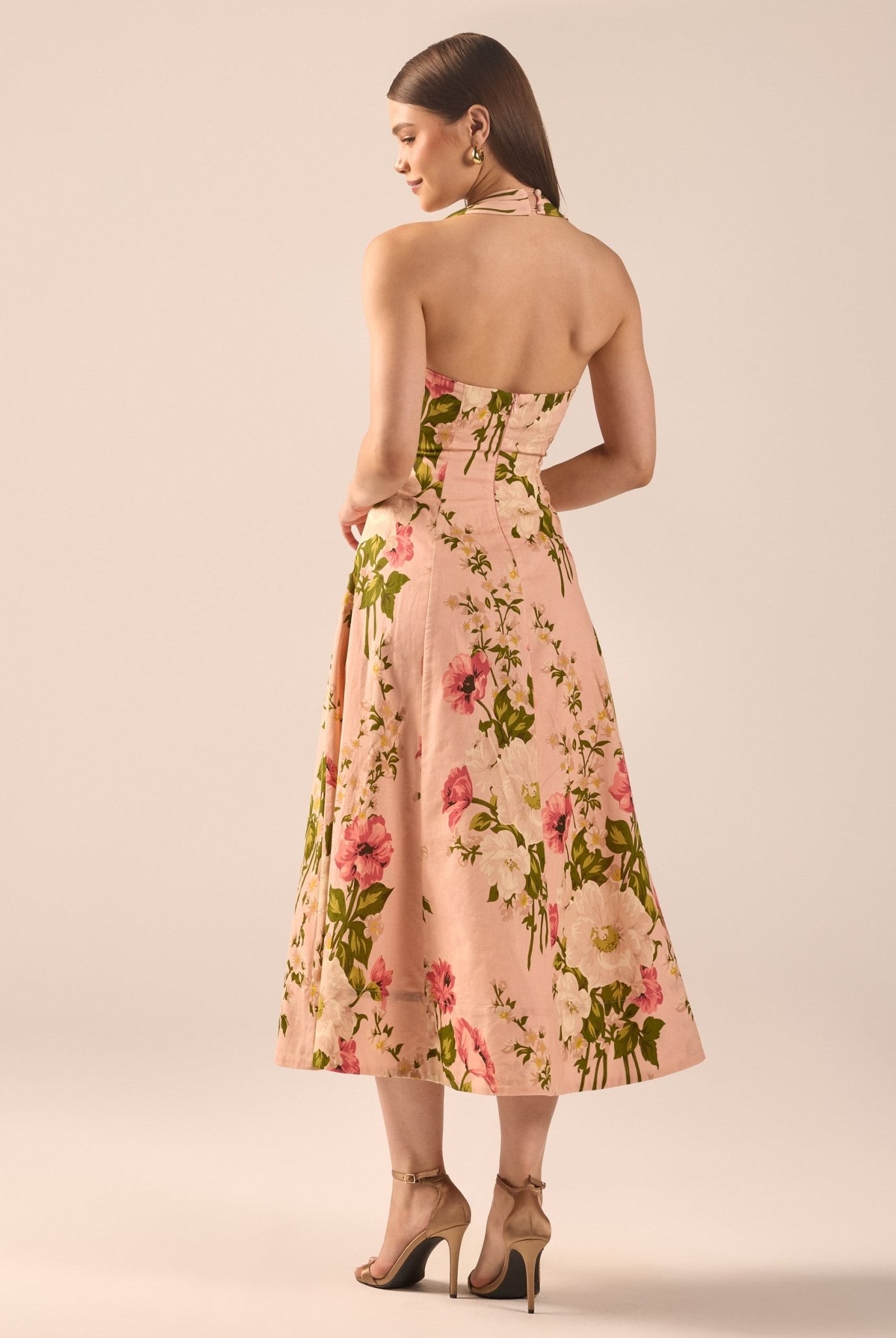 Floral Halter Linen Blend Midi Dress - shopaleena