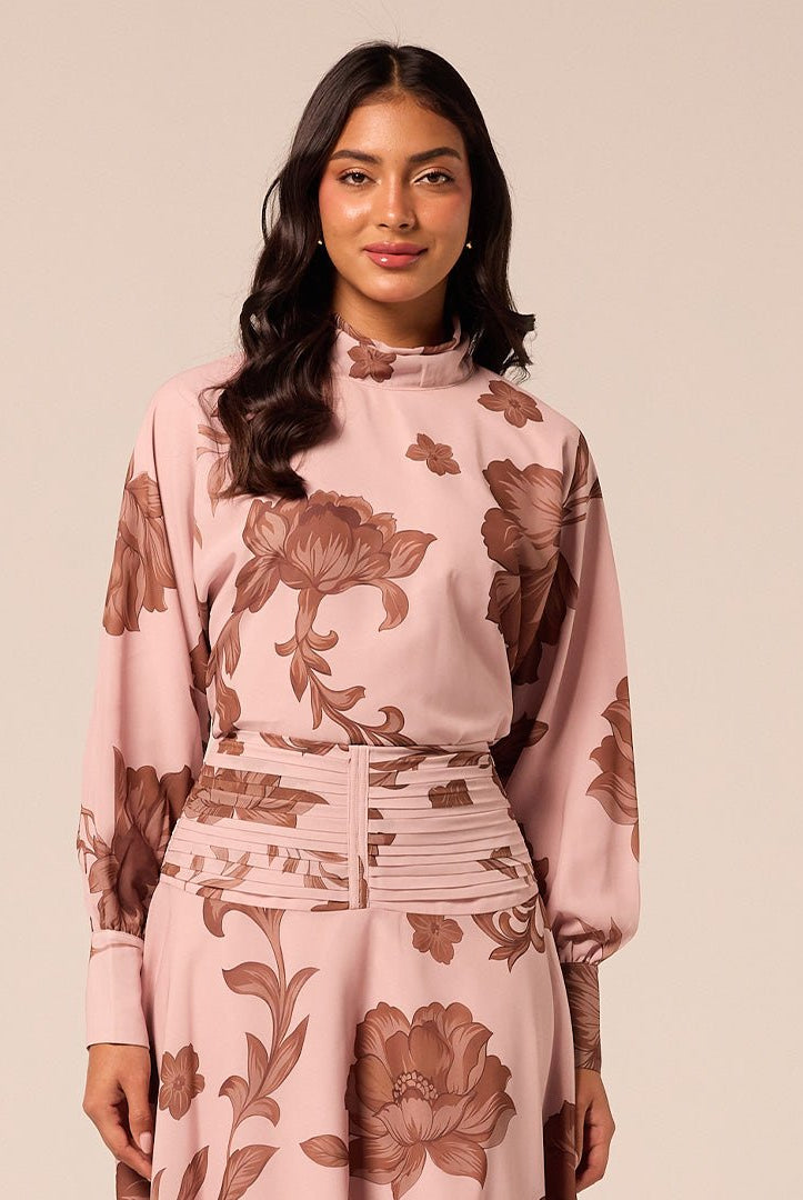 Floral High-Neck Chiffon Blouse - shopaleena
