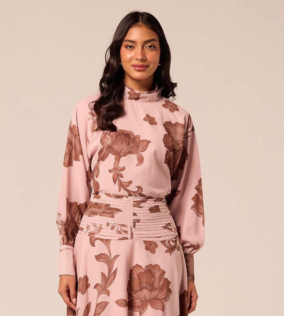 Floral High-Neck Chiffon Blouse - shopaleena
