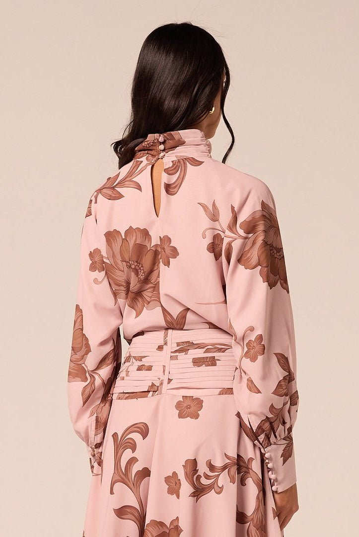 Floral High-Neck Chiffon Blouse - shopaleena