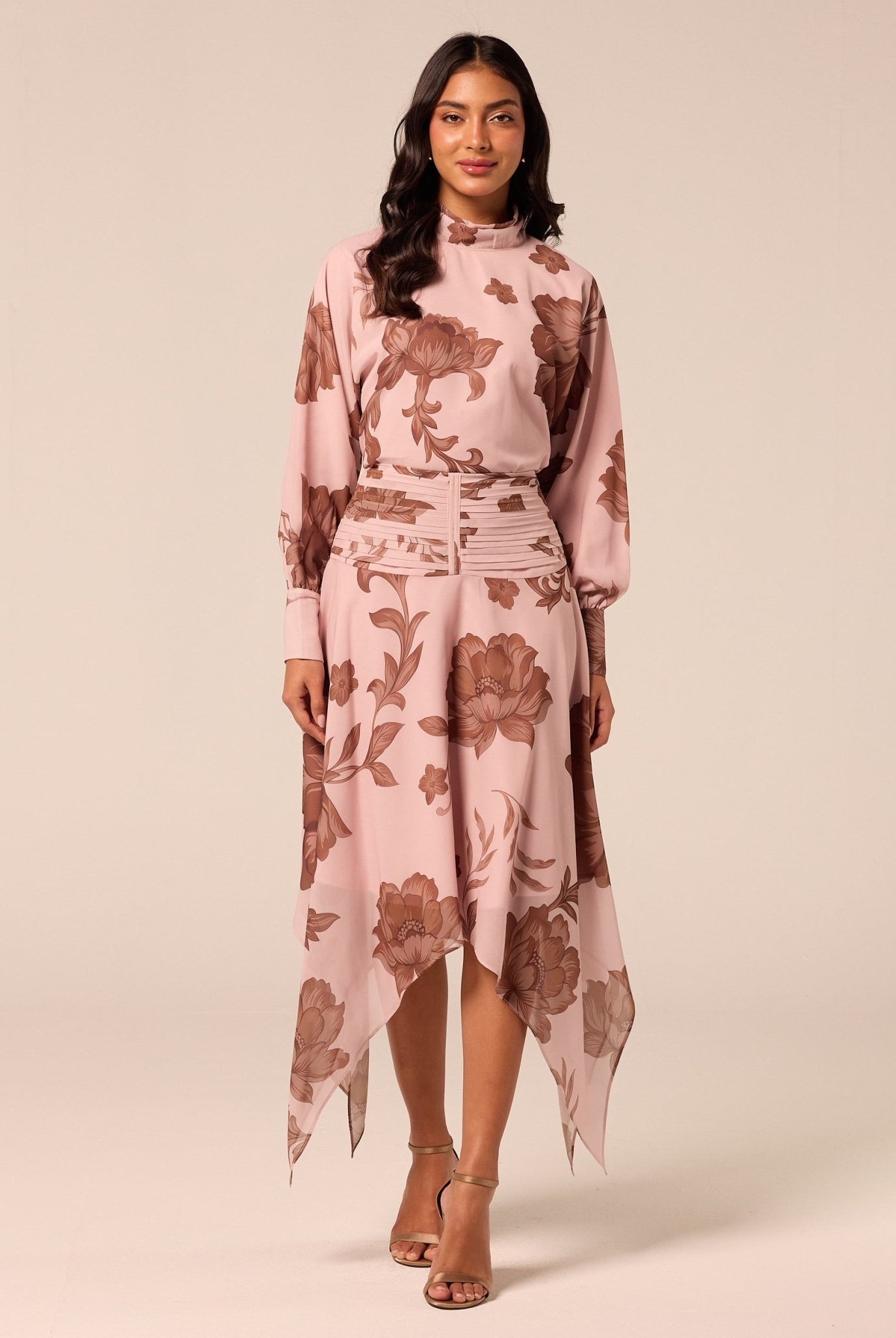 Floral High-Neck Chiffon Blouse - shopaleena
