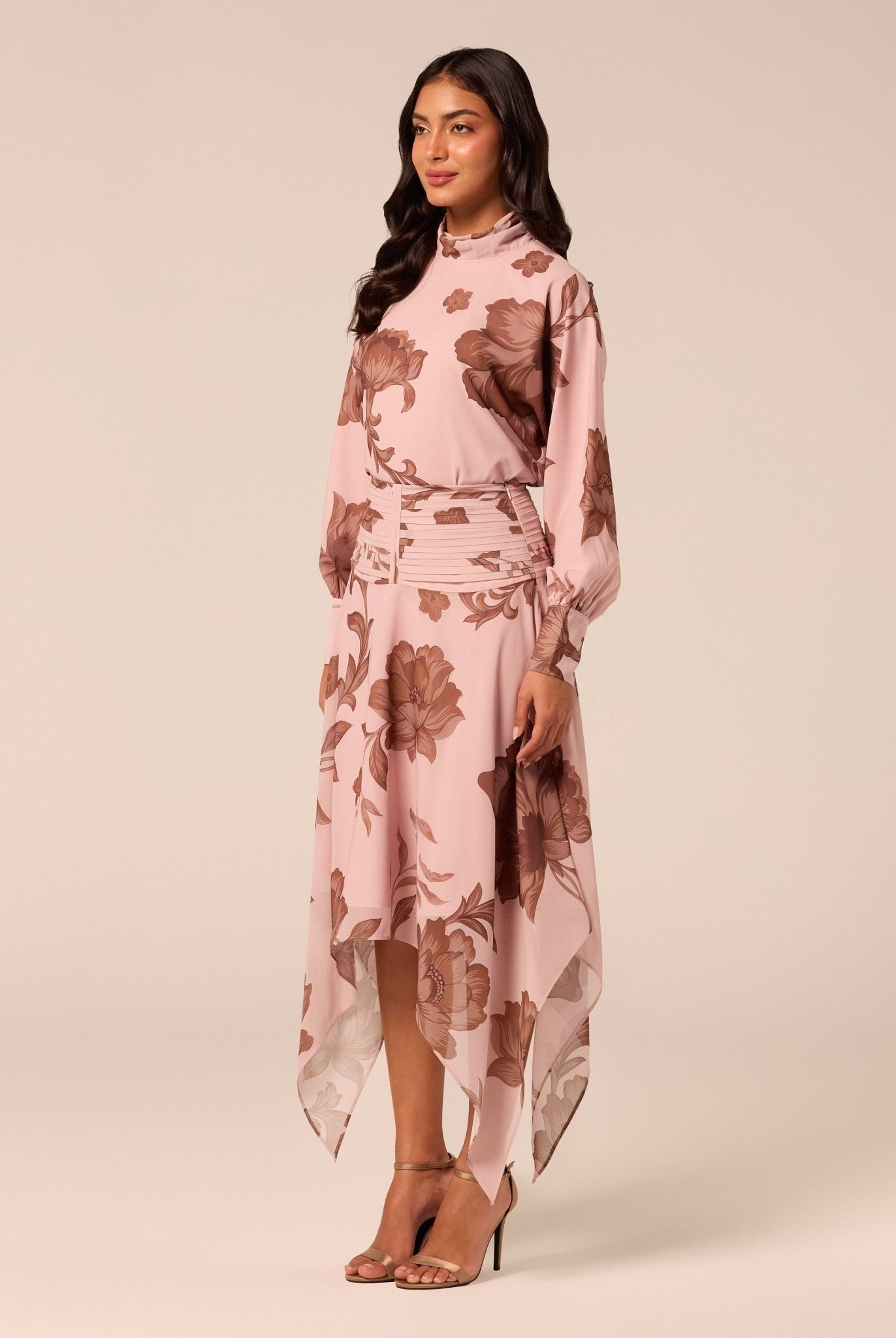 Floral High-Neck Chiffon Blouse - shopaleena