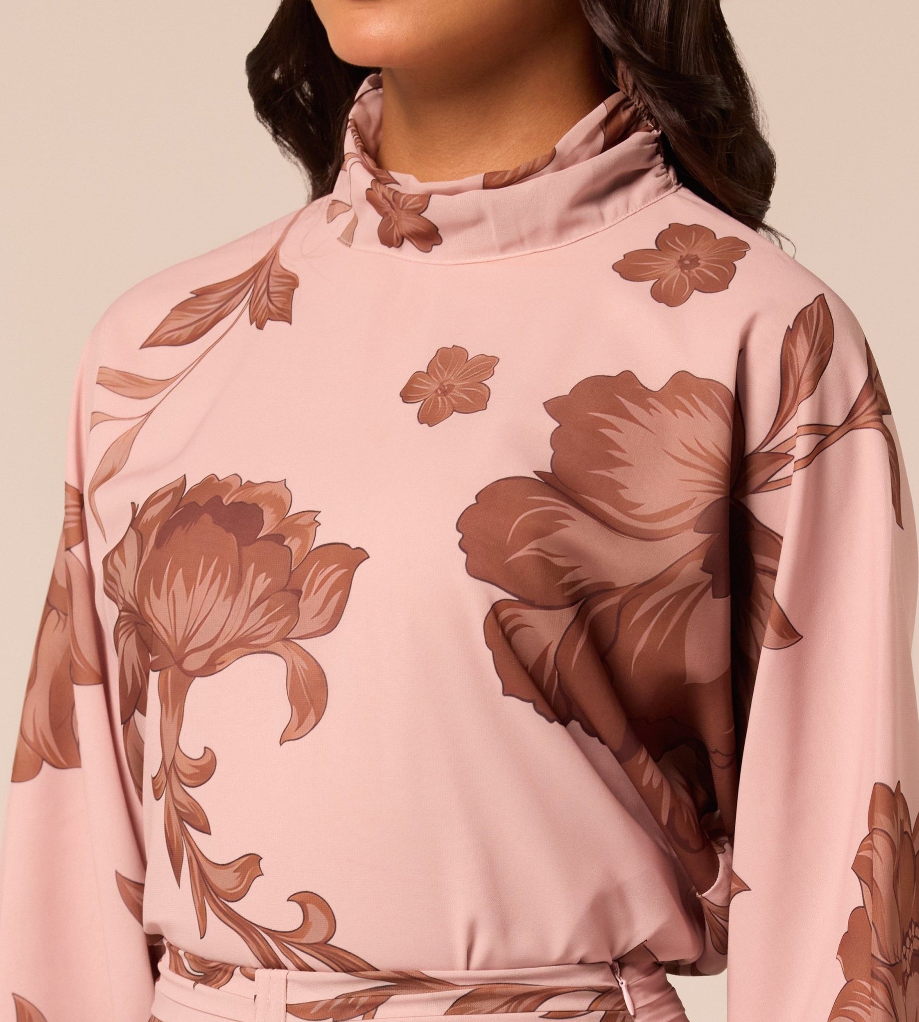 Floral High-Neck Chiffon Blouse - shopaleena