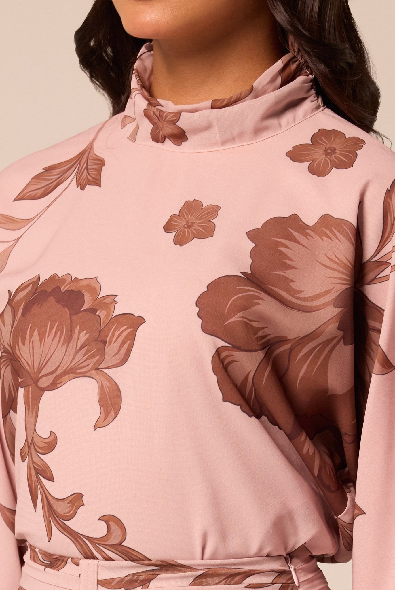 Floral High-Neck Chiffon Blouse - shopaleena