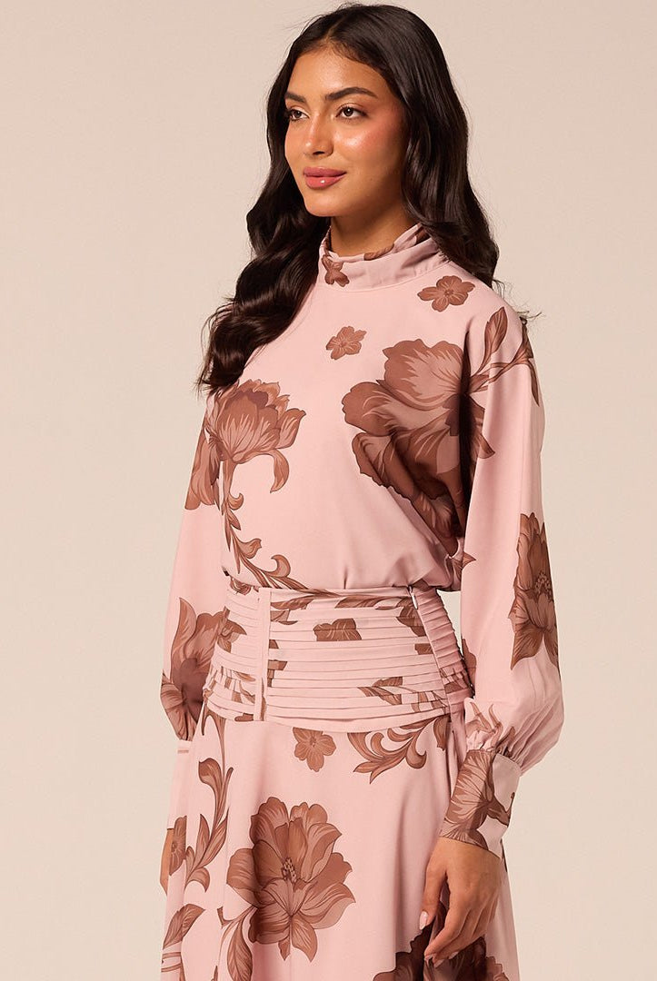 Floral High-Neck Chiffon Blouse - shopaleena