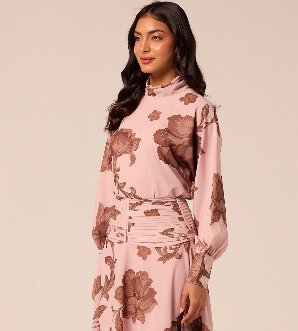 Floral High-Neck Chiffon Blouse - shopaleena