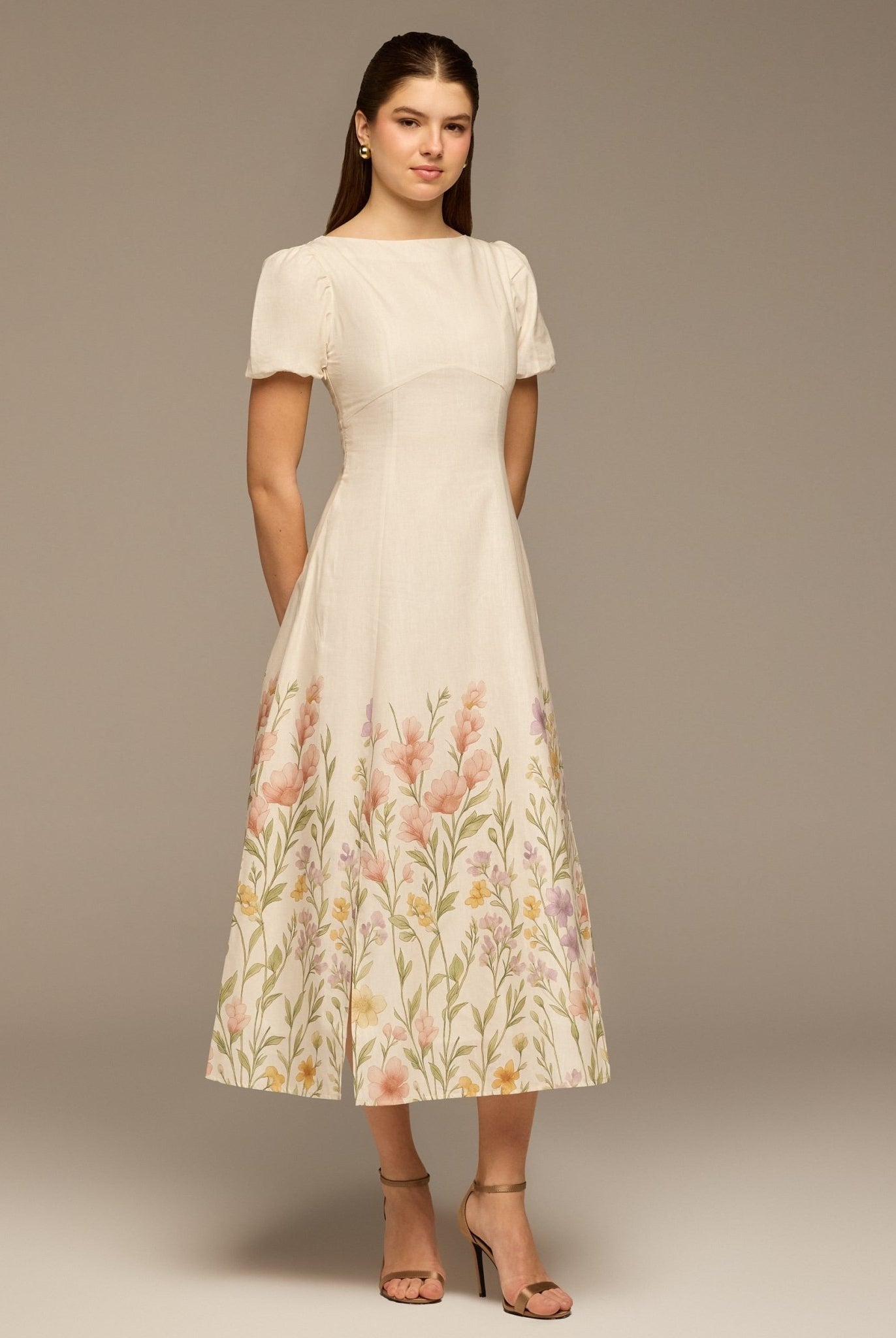 Floral Print Cotton Midi Dress - shopaleena