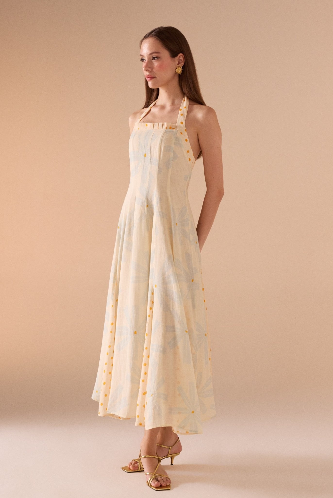 floral print halter neck dress - shopaleena