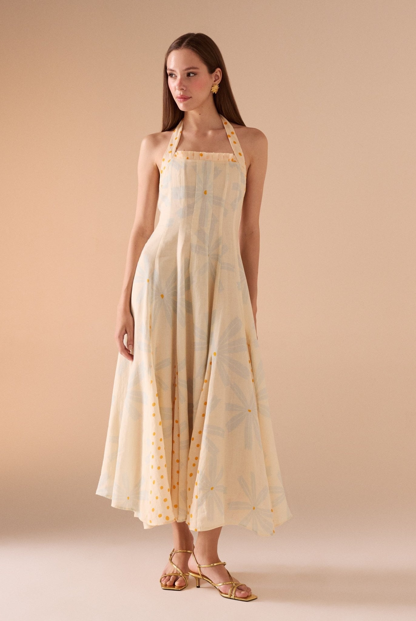 floral print halter neck dress - shopaleena