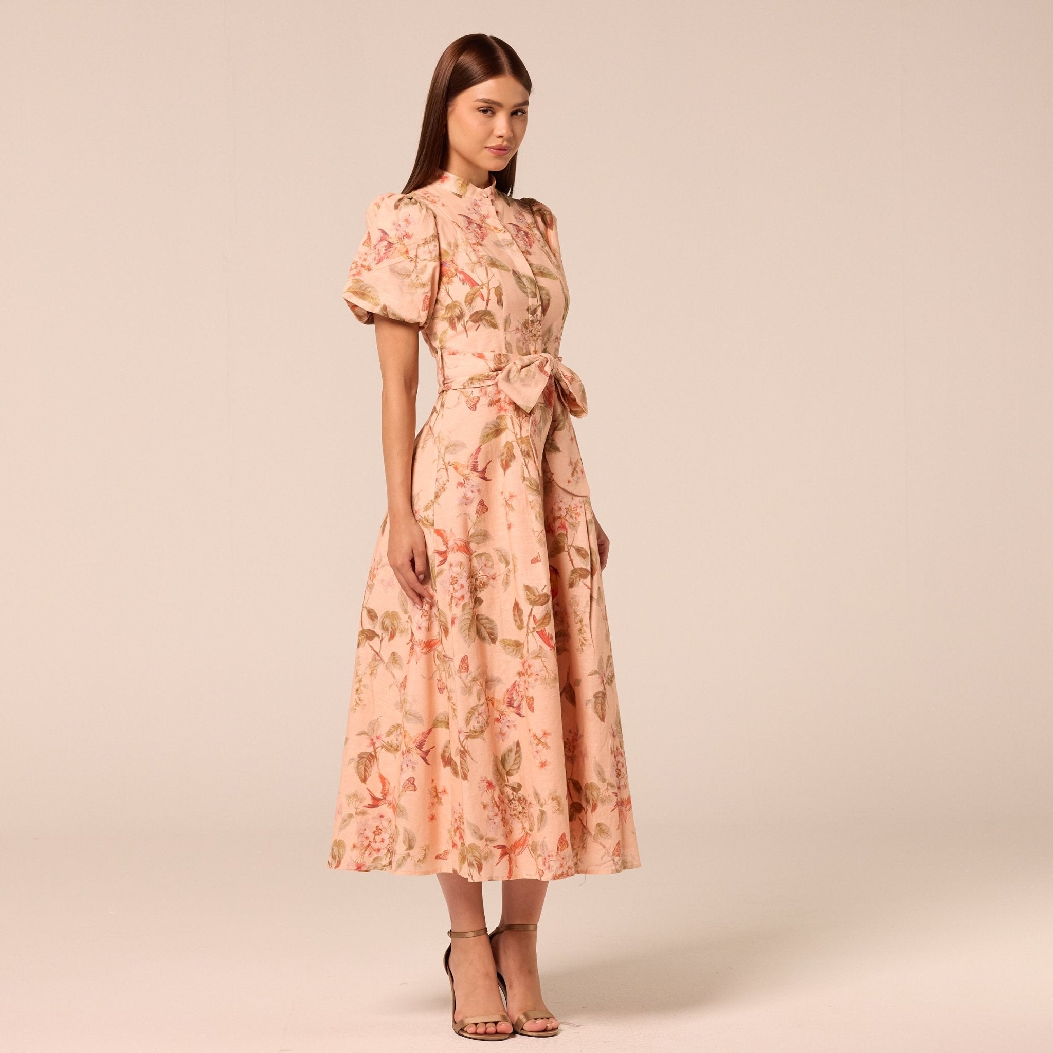 Floral Puff Sleeve Midi Dress - shopaleena