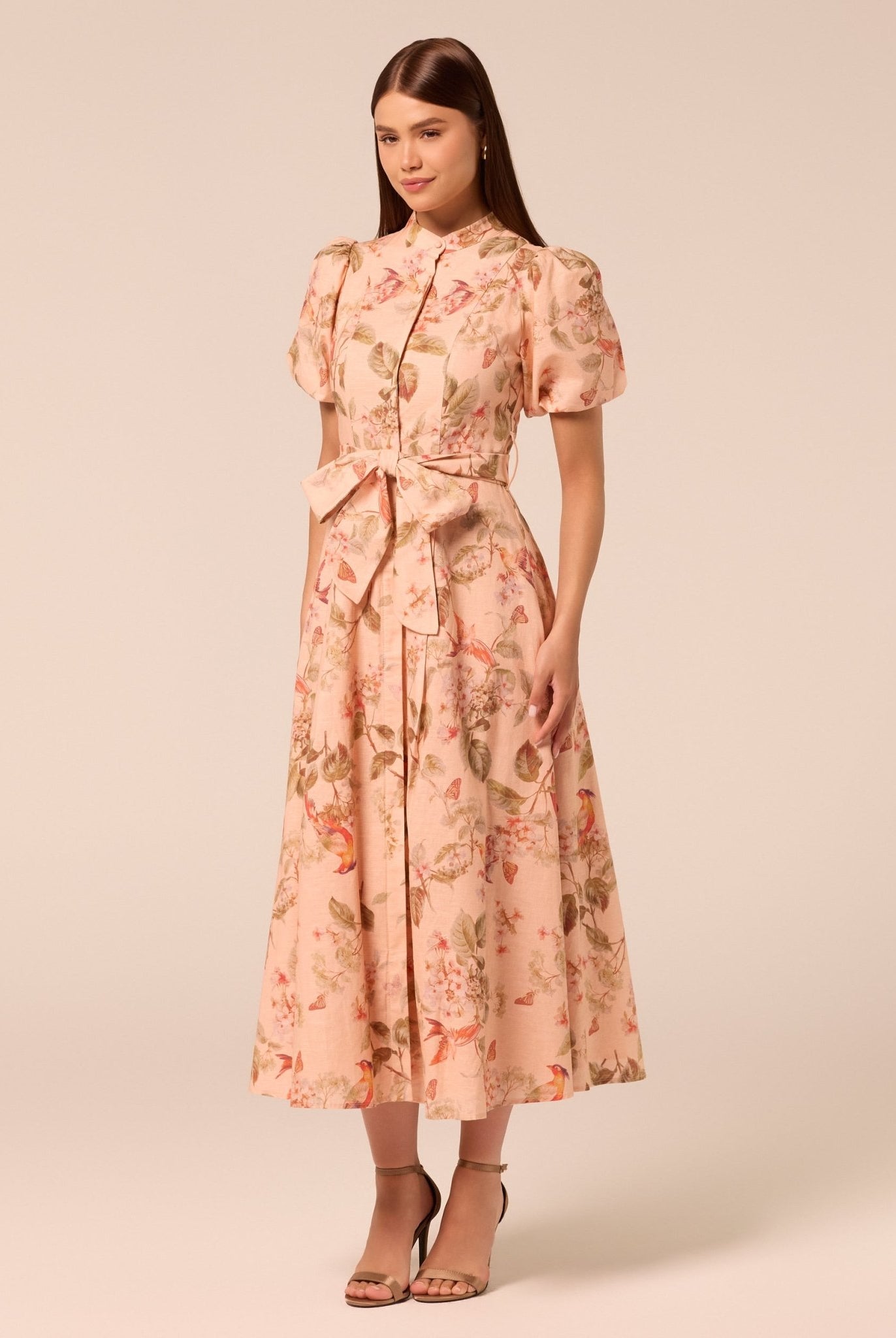 Floral Puff Sleeve Midi Dress - shopaleena
