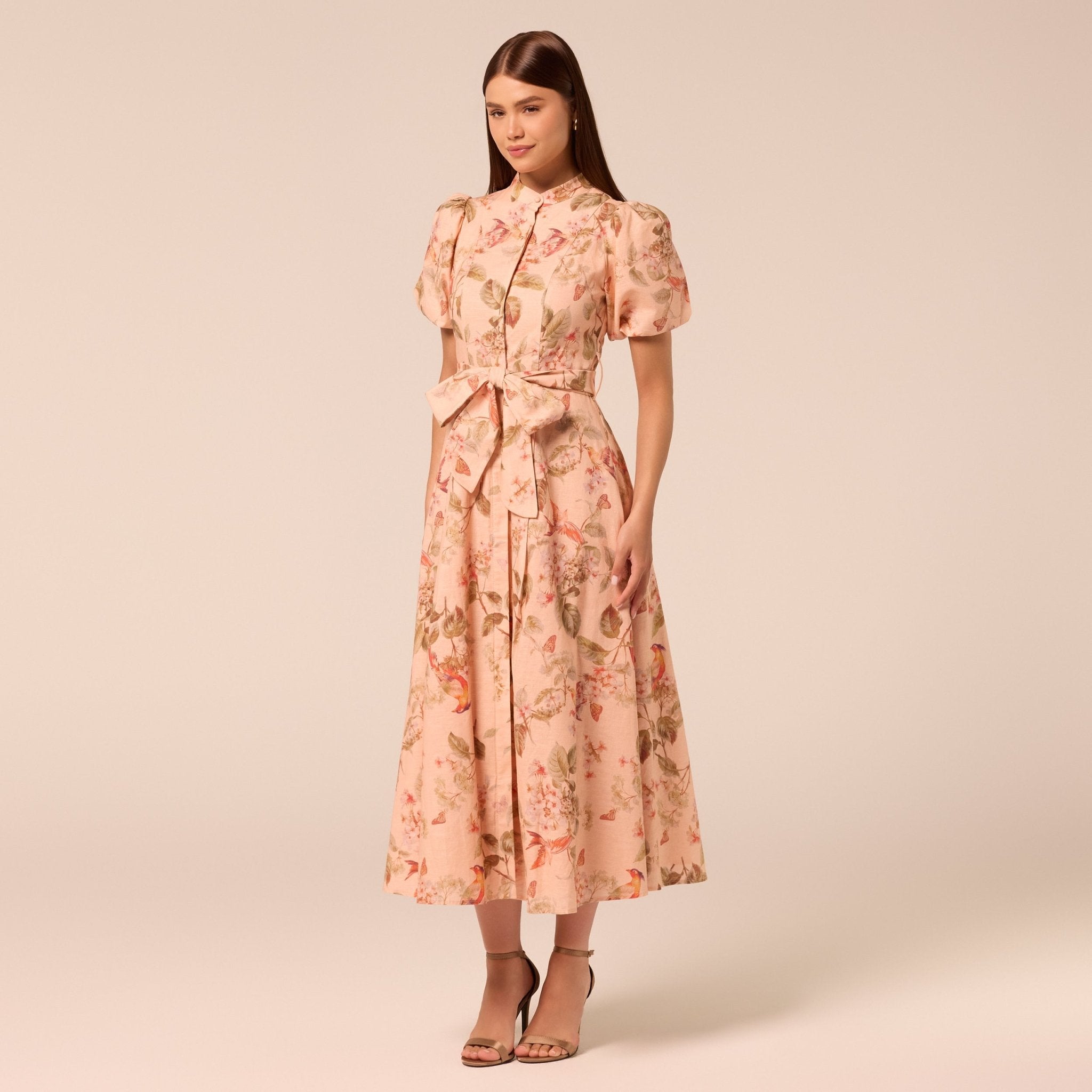 Floral Puff Sleeve Midi Dress - shopaleena