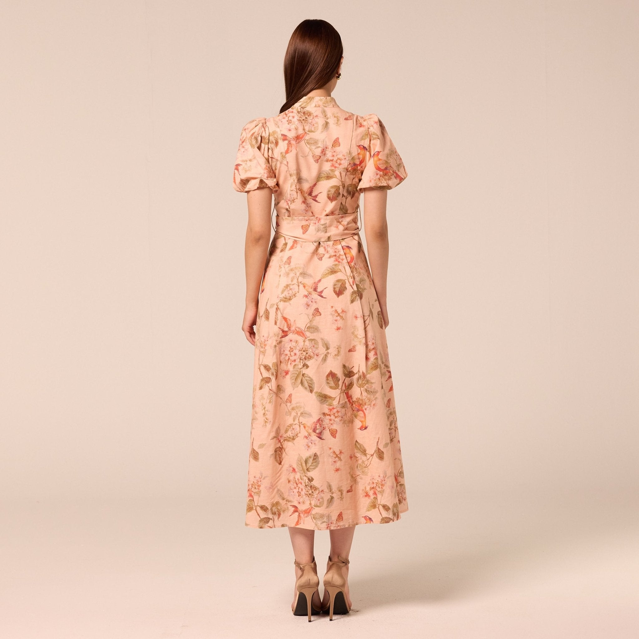 Floral Puff Sleeve Midi Dress - shopaleena