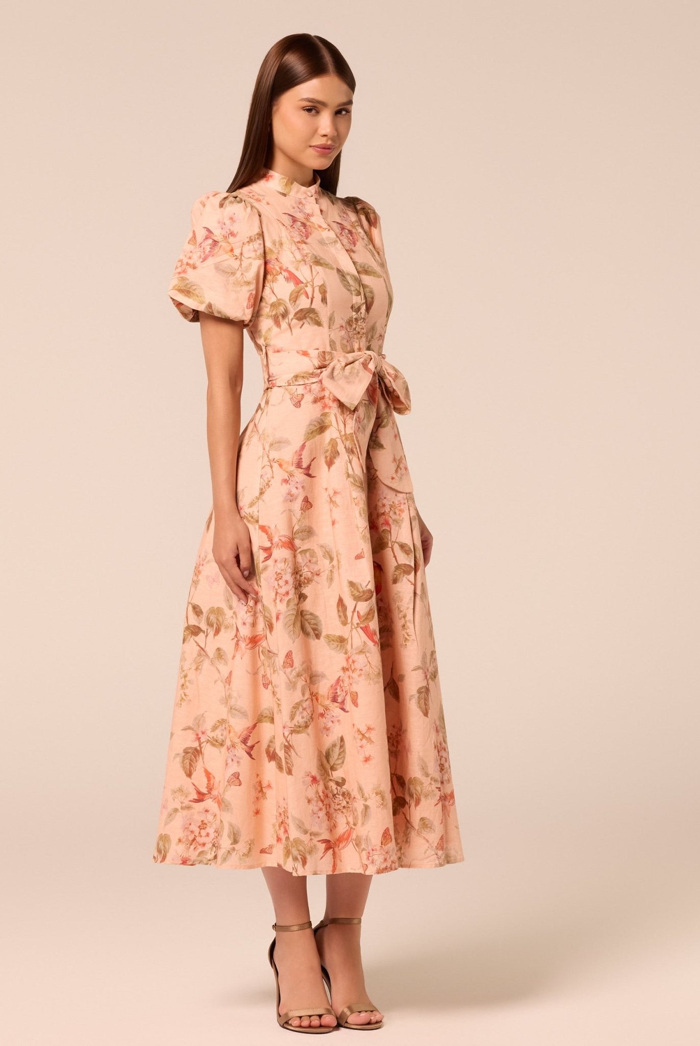 Floral Puff Sleeve Midi Dress - shopaleena