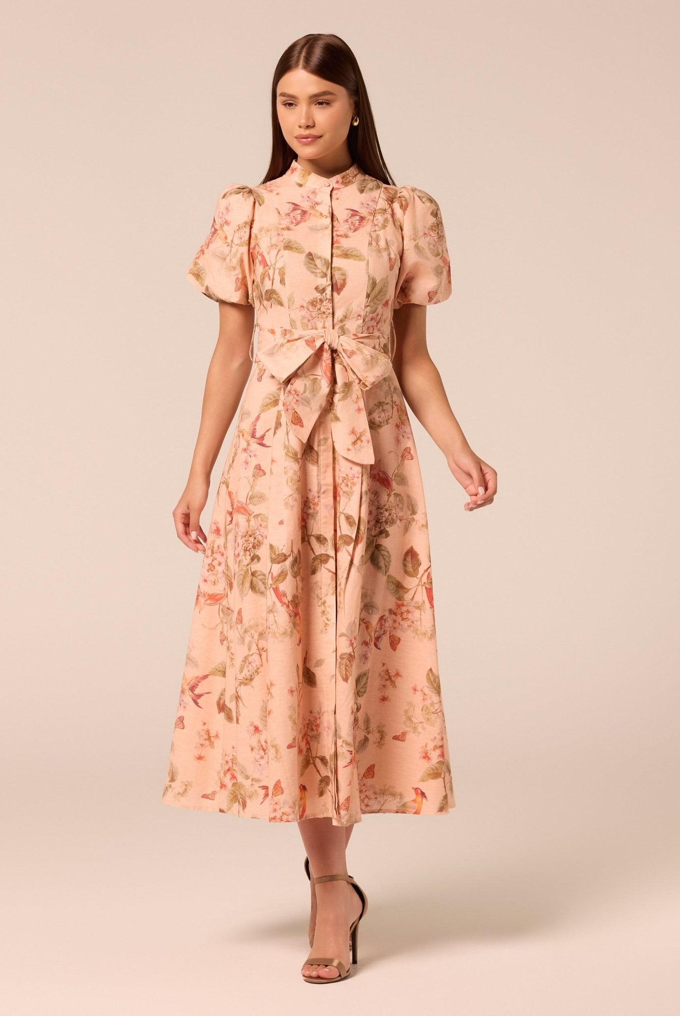 Floral Puff Sleeve Midi Dress - shopaleena