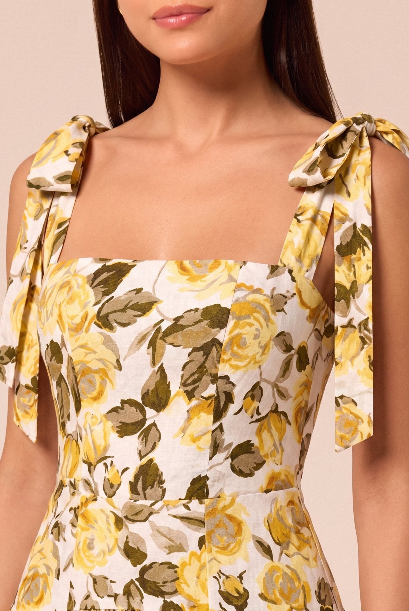 Floral Tie-strap Linen Midi Dress - shopaleena