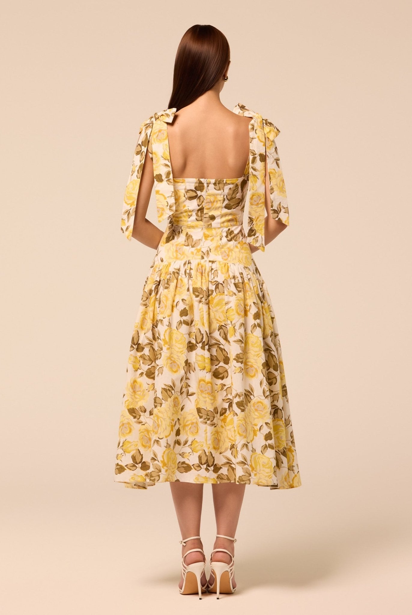 Floral Tie-strap Linen Midi Dress - shopaleena