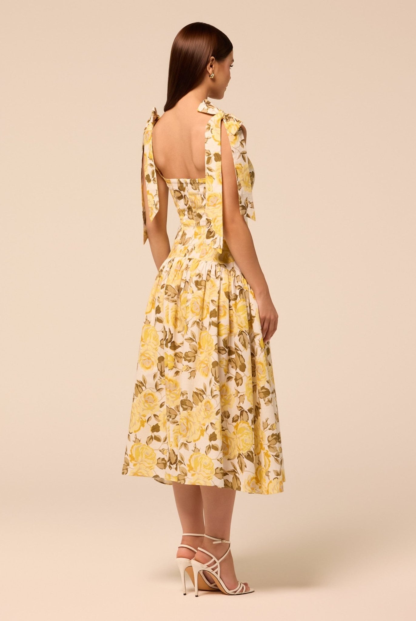 Floral Tie-strap Linen Midi Dress - shopaleena
