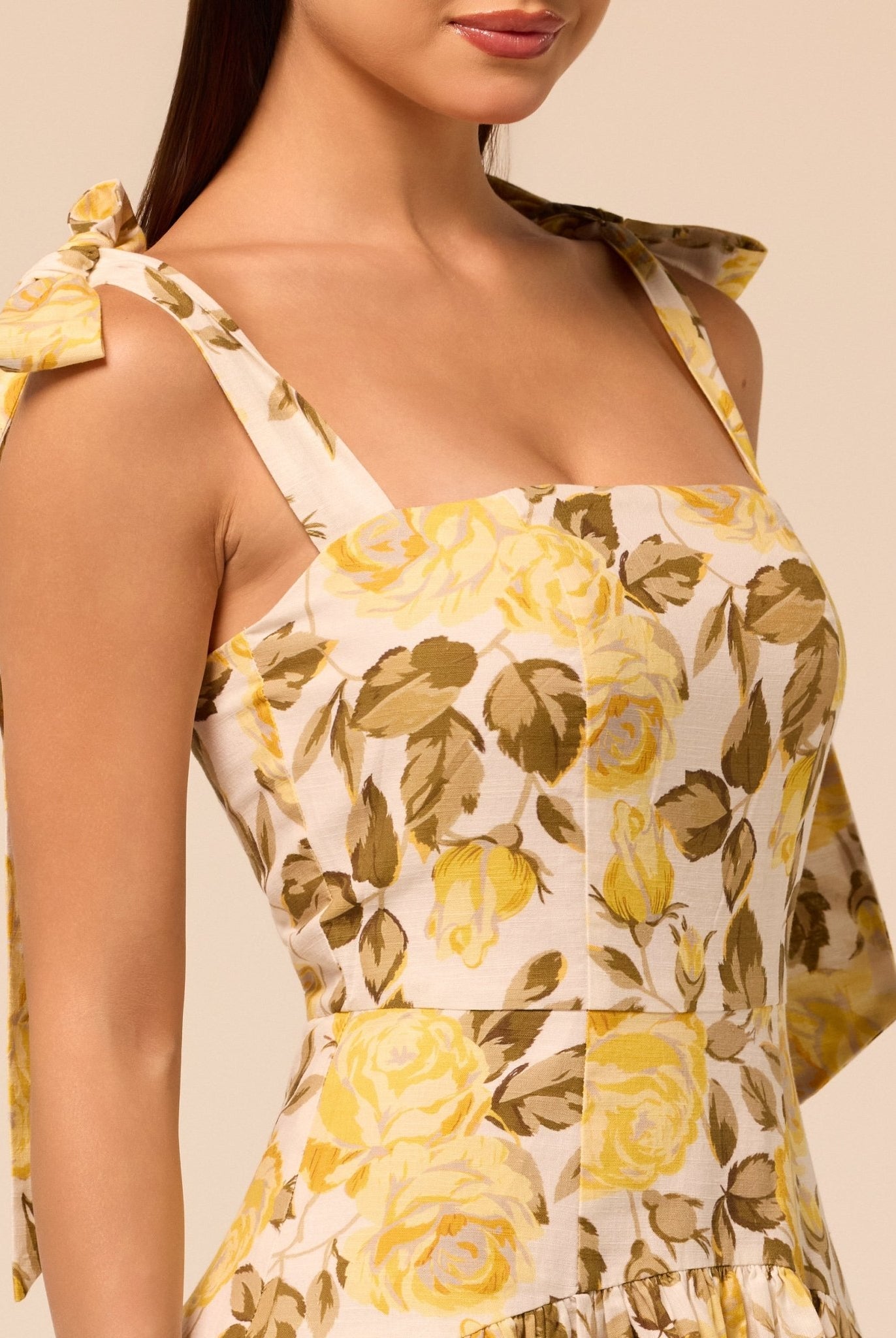 Floral Tie-strap Linen Midi Dress - shopaleena