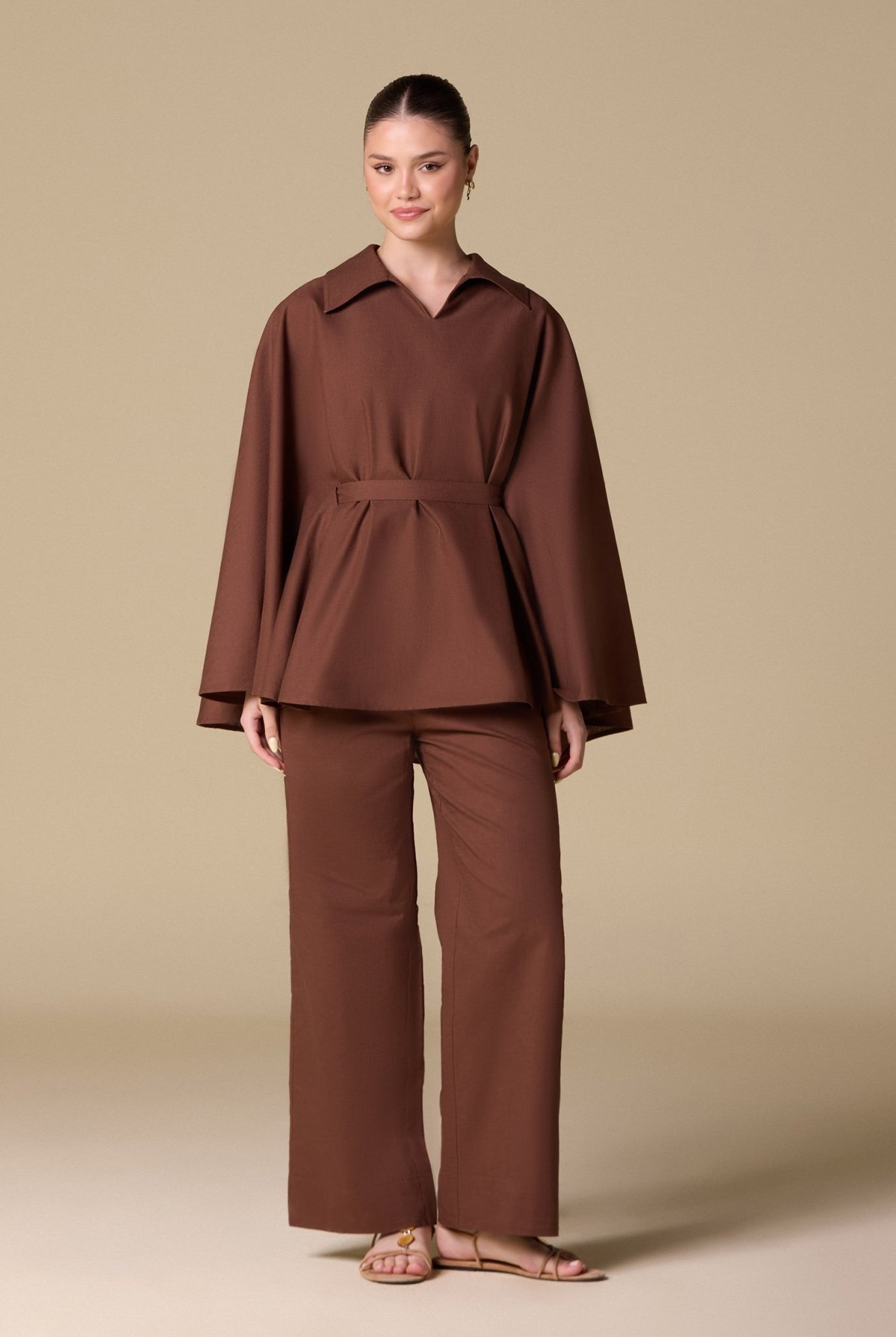 Flowy long sleeve linen top - shopaleena