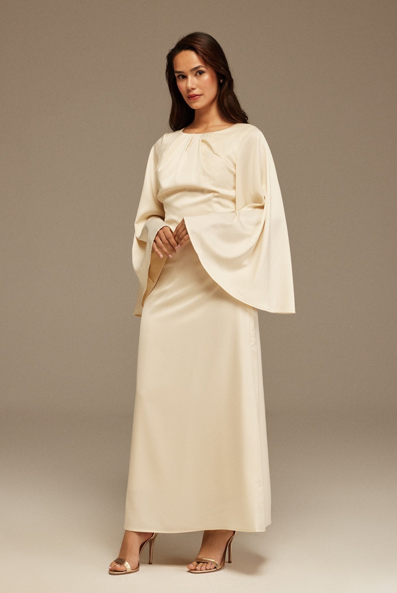 Flowy sleeves Ankle Length Dress - shopaleena