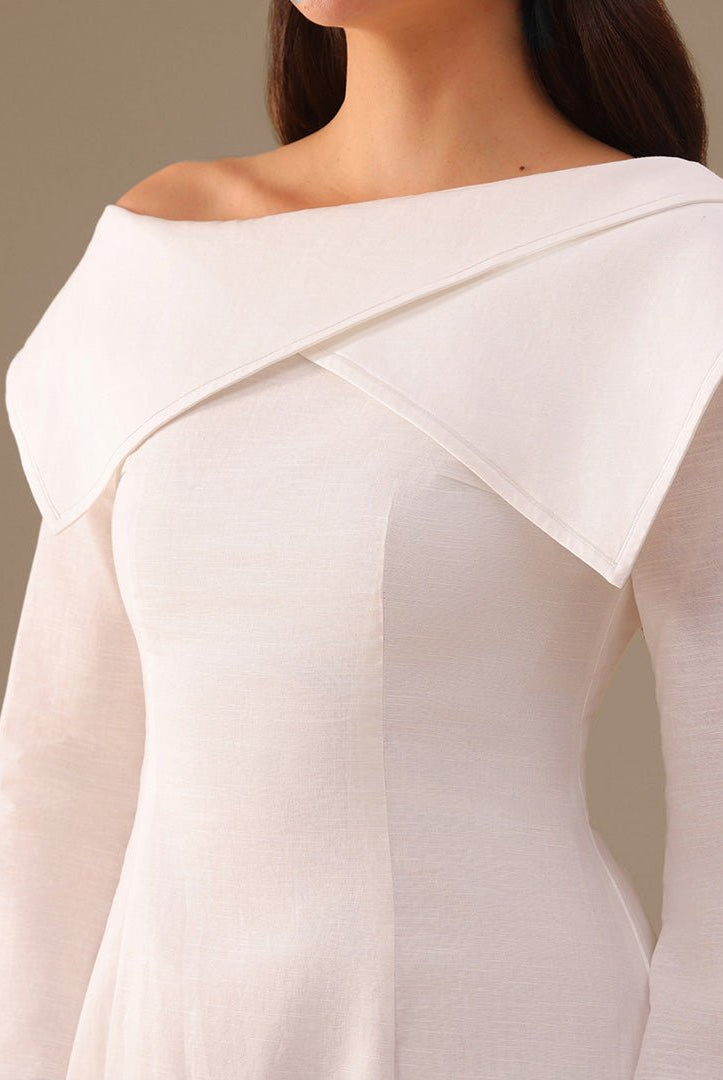 Folded Shoulder Midi Dress - shopaleena