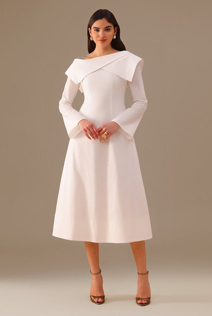 Folded Shoulder Midi Dress - shopaleena