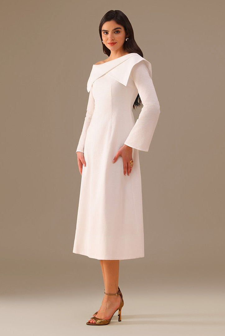 Folded Shoulder Midi Dress - shopaleena