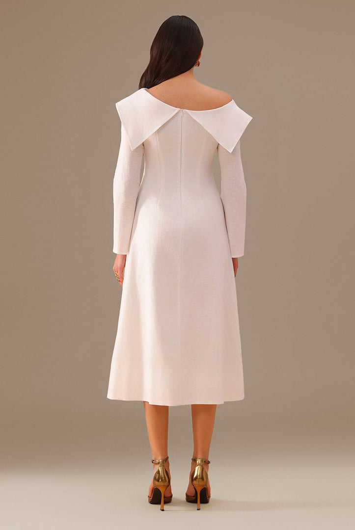 Folded Shoulder Midi Dress - shopaleena