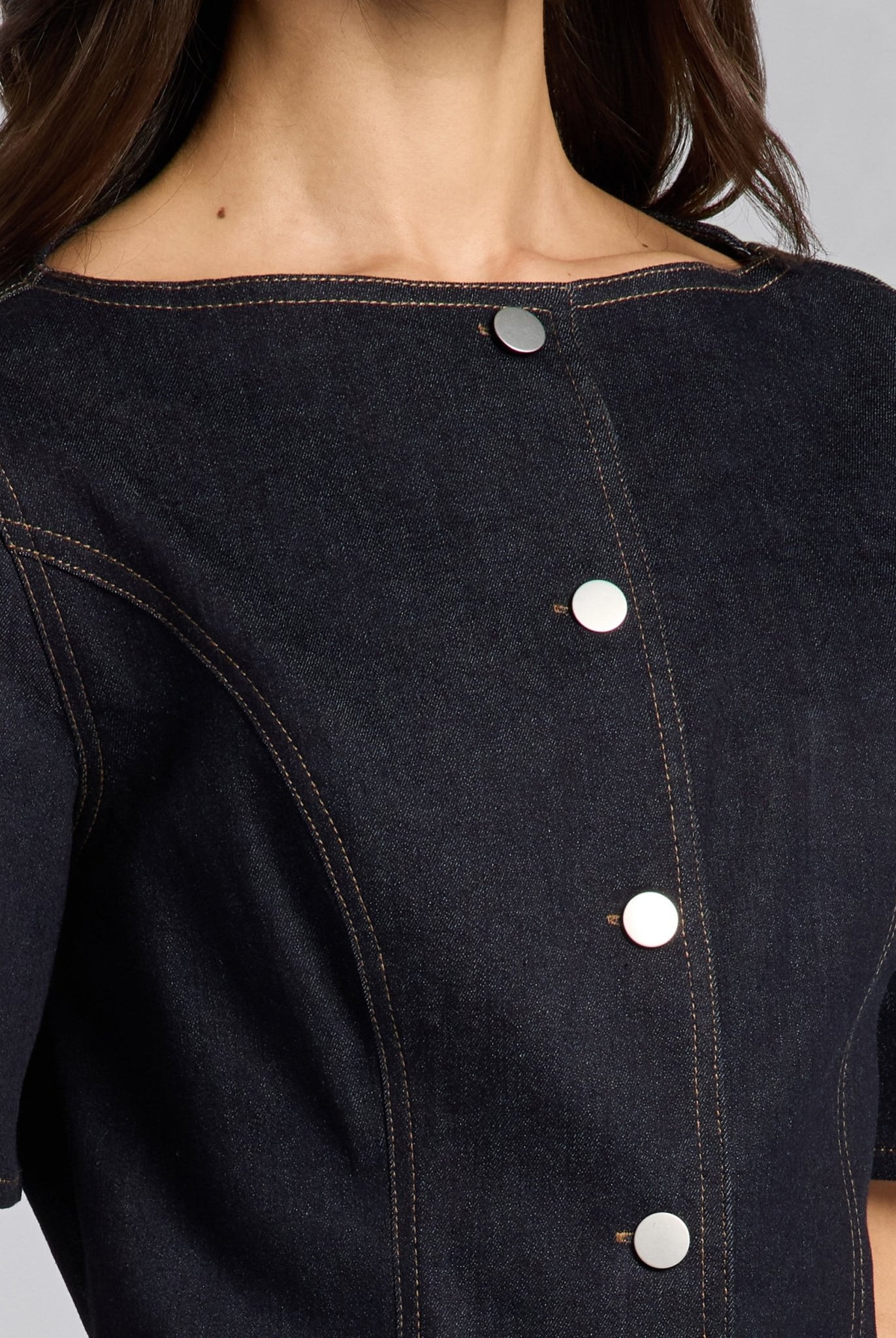 Front Slit Button Denim Top - shopaleena