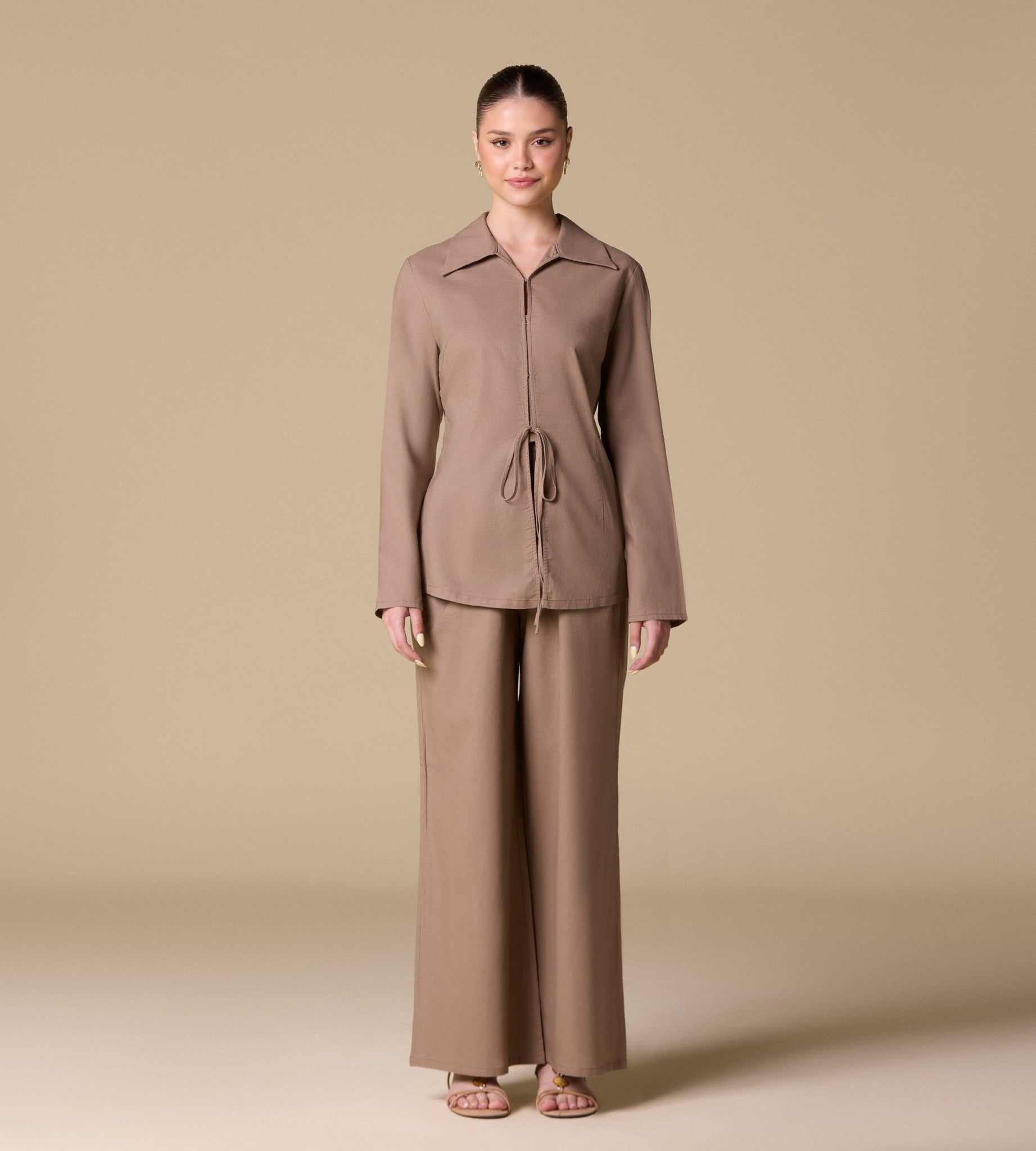 Front Tie Hook Closure Shirt - shopaleena