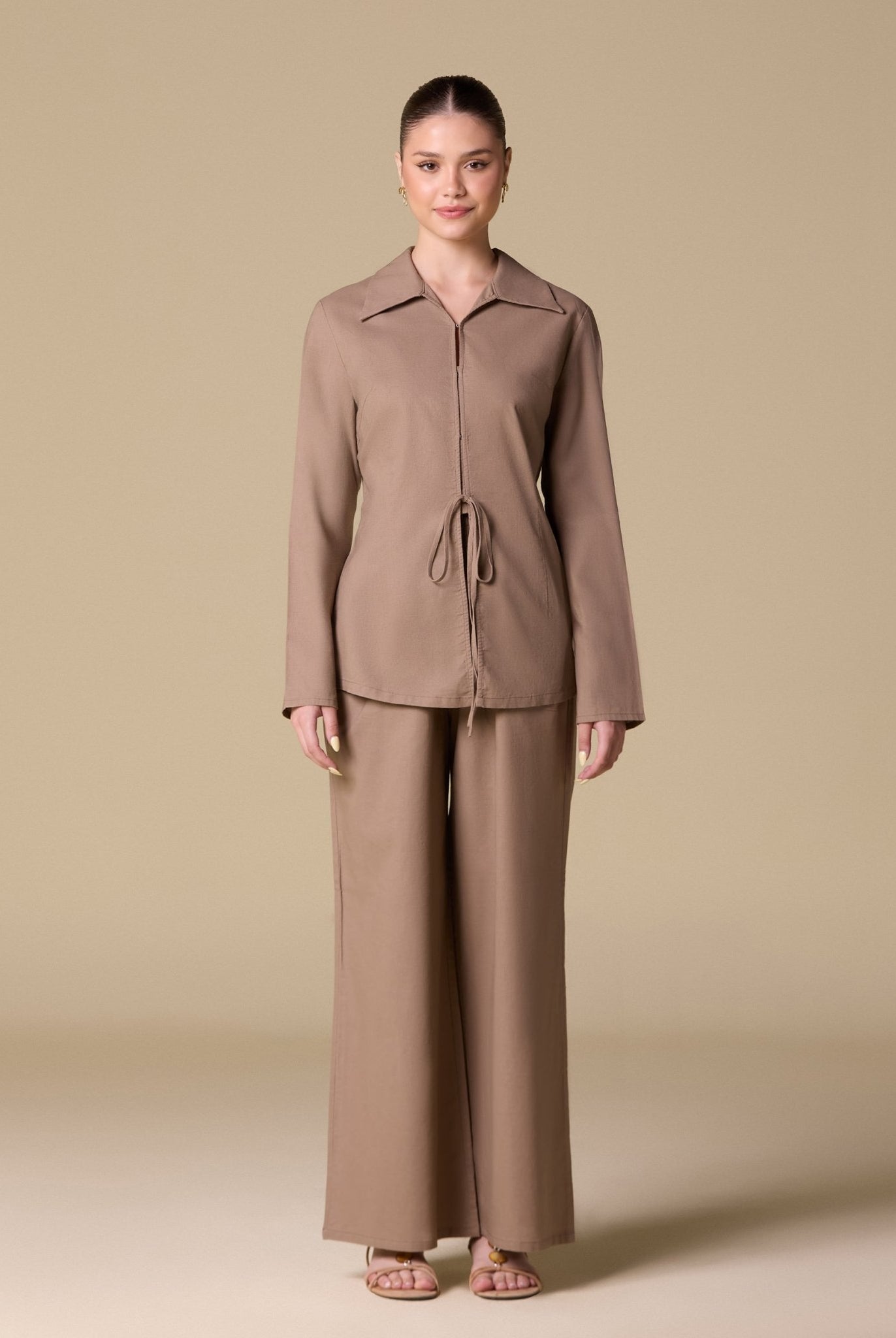 Front Tie Hook Closure Shirt - shopaleena