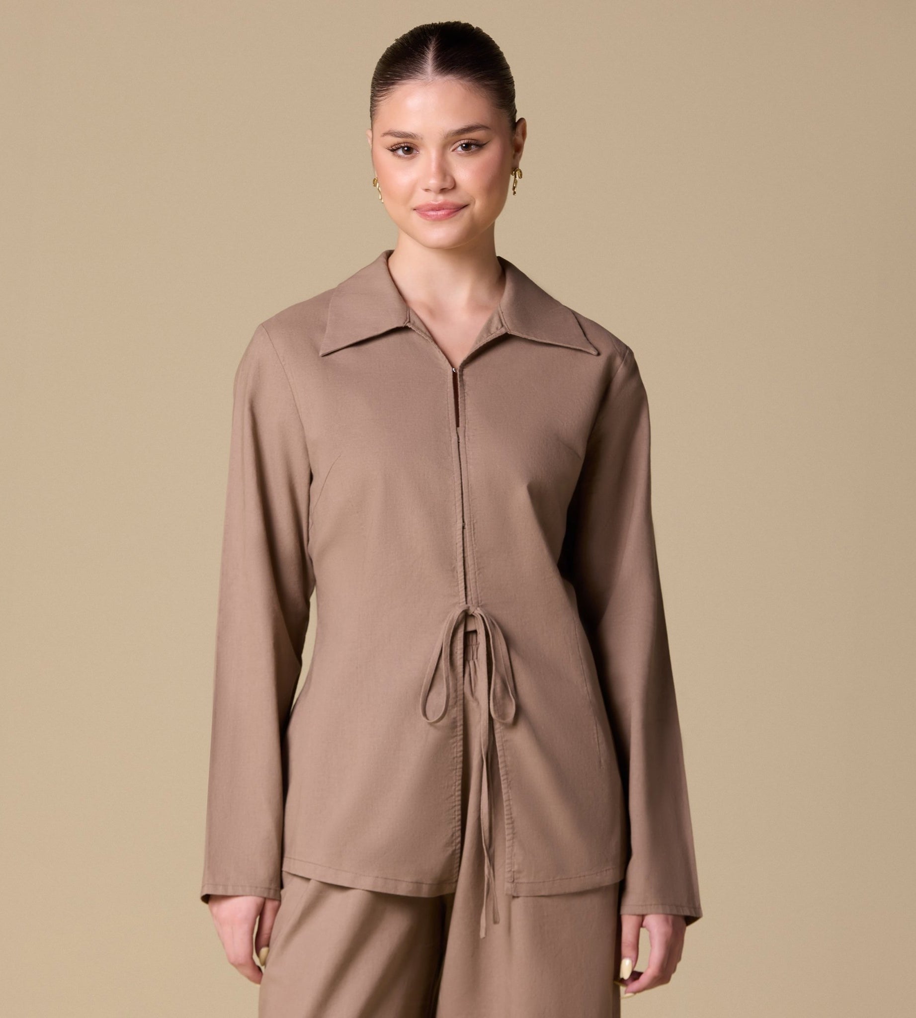 Front Tie Hook Closure Shirt - shopaleena