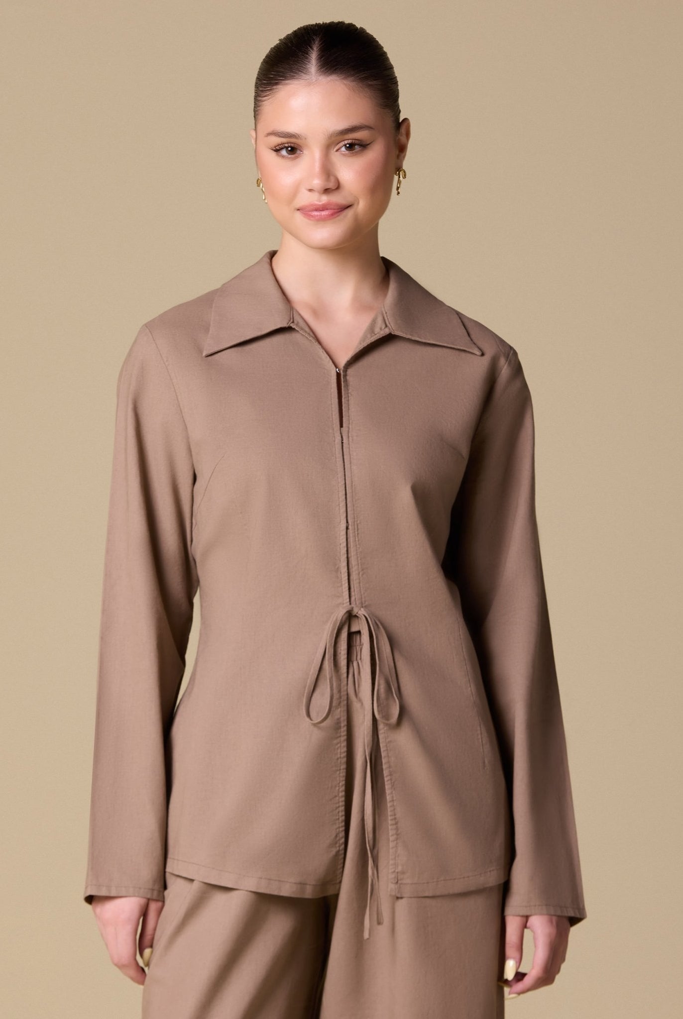 Front Tie Hook Closure Shirt - shopaleena