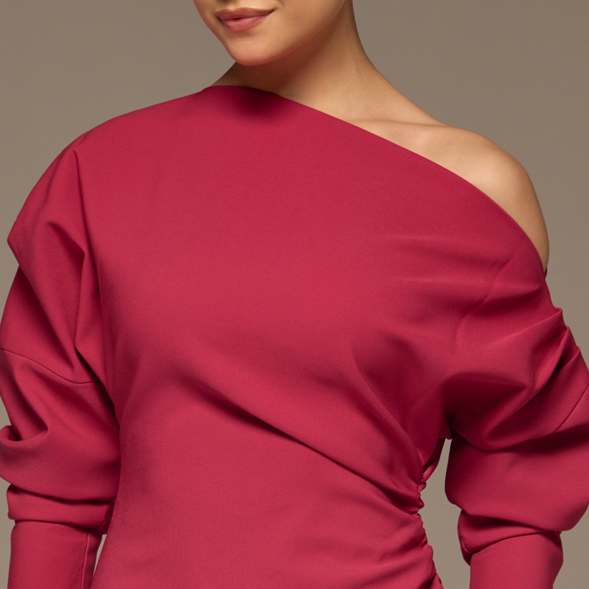 Fuchsia Asymmetric Off Shoulder Maxi Dress - shopaleena