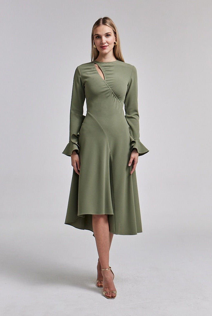 Gathered Chest Crepe Midi Dress - shopaleena