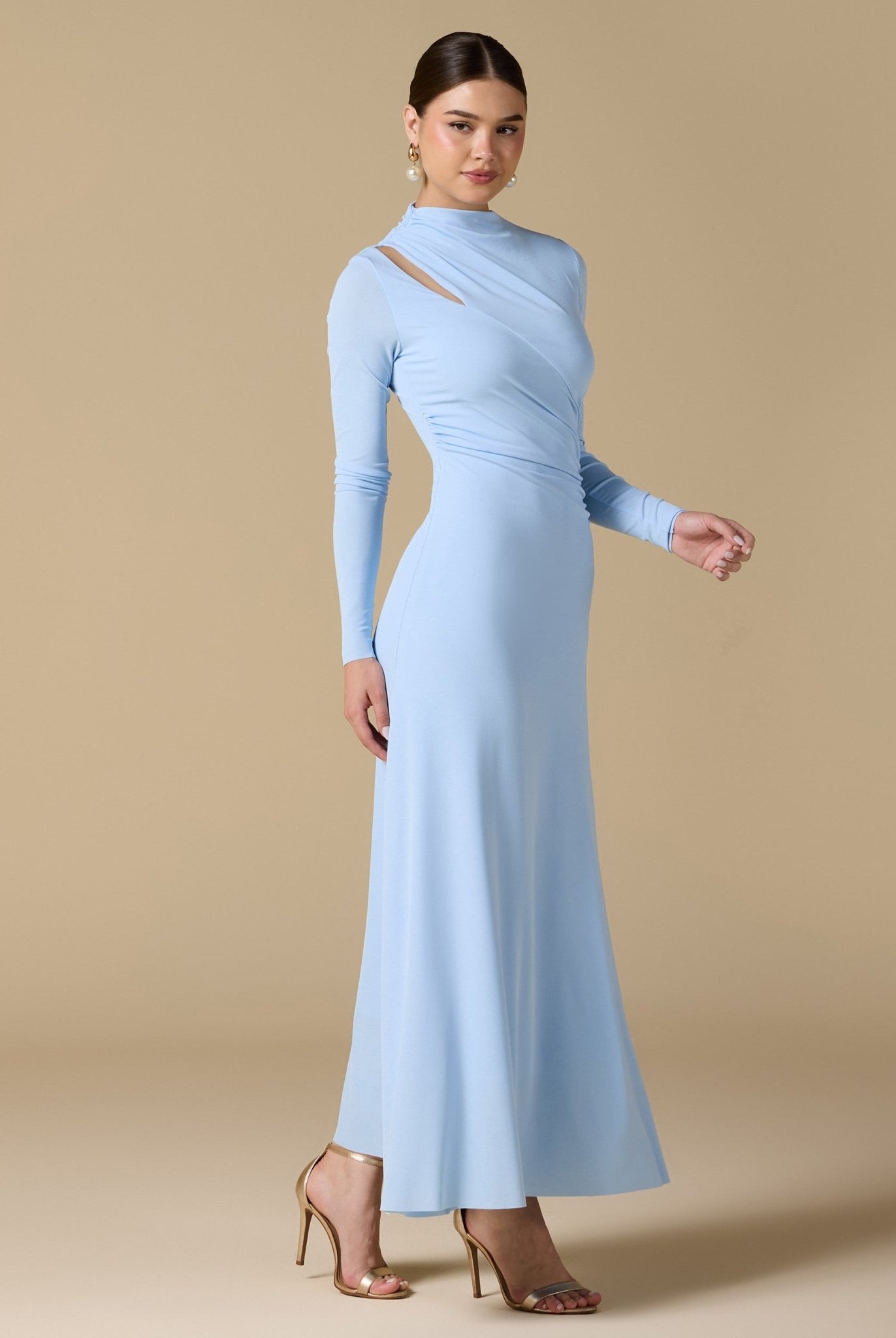 Gathered Chest Flare Midi Dress - shopaleena