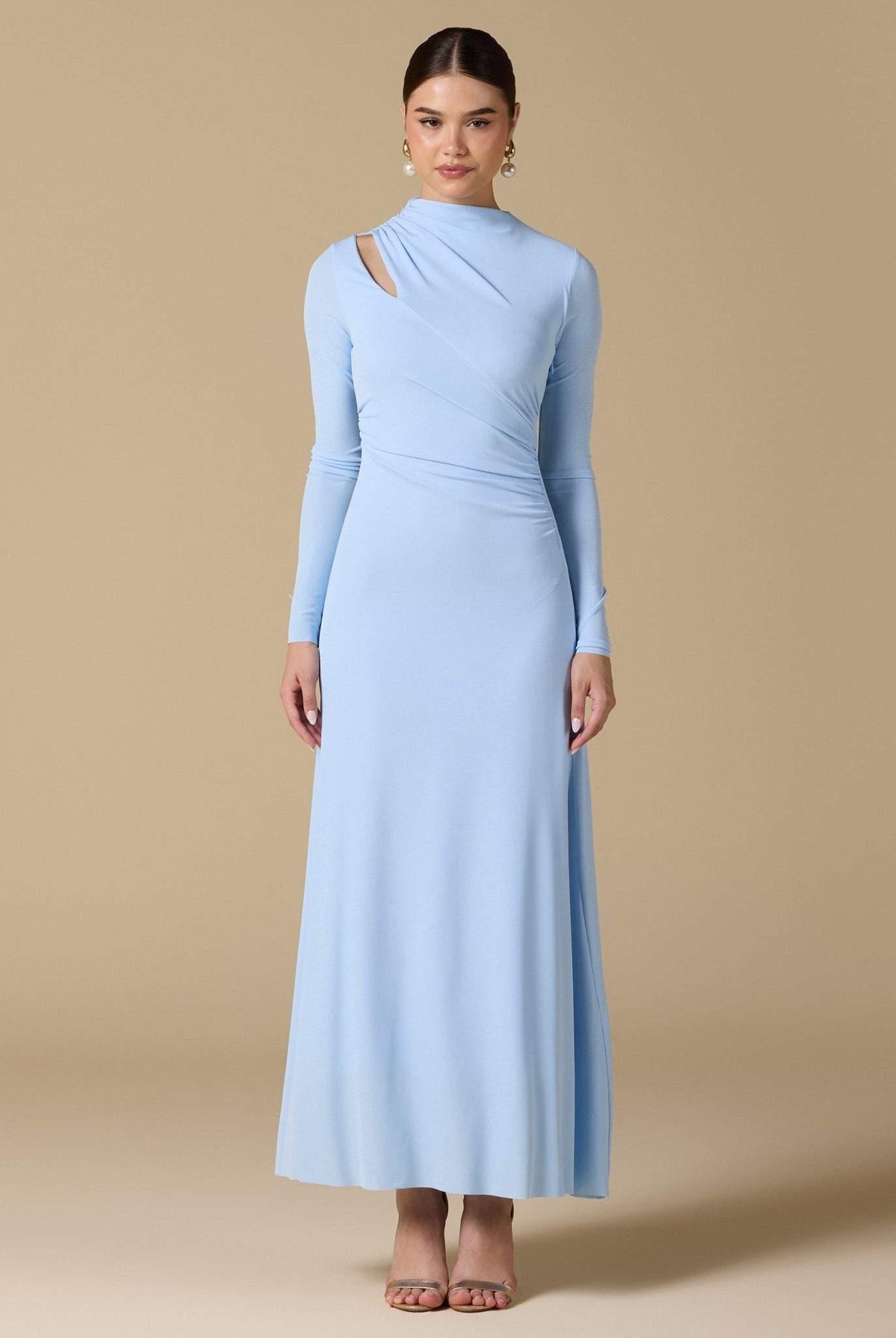 Gathered Chest Flare Midi Dress - shopaleena