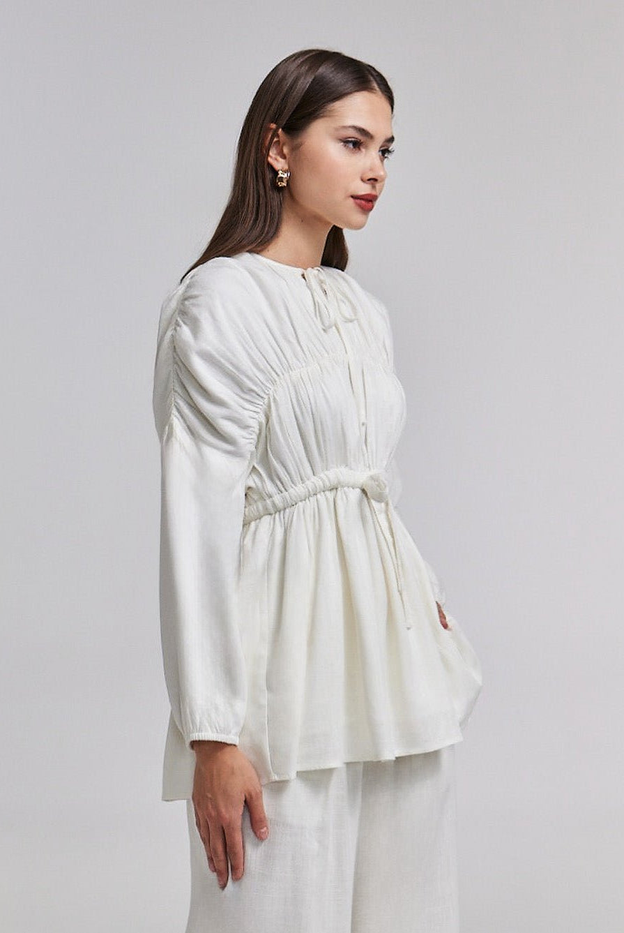 Gathered Long Sleeve Blouse - shopaleena